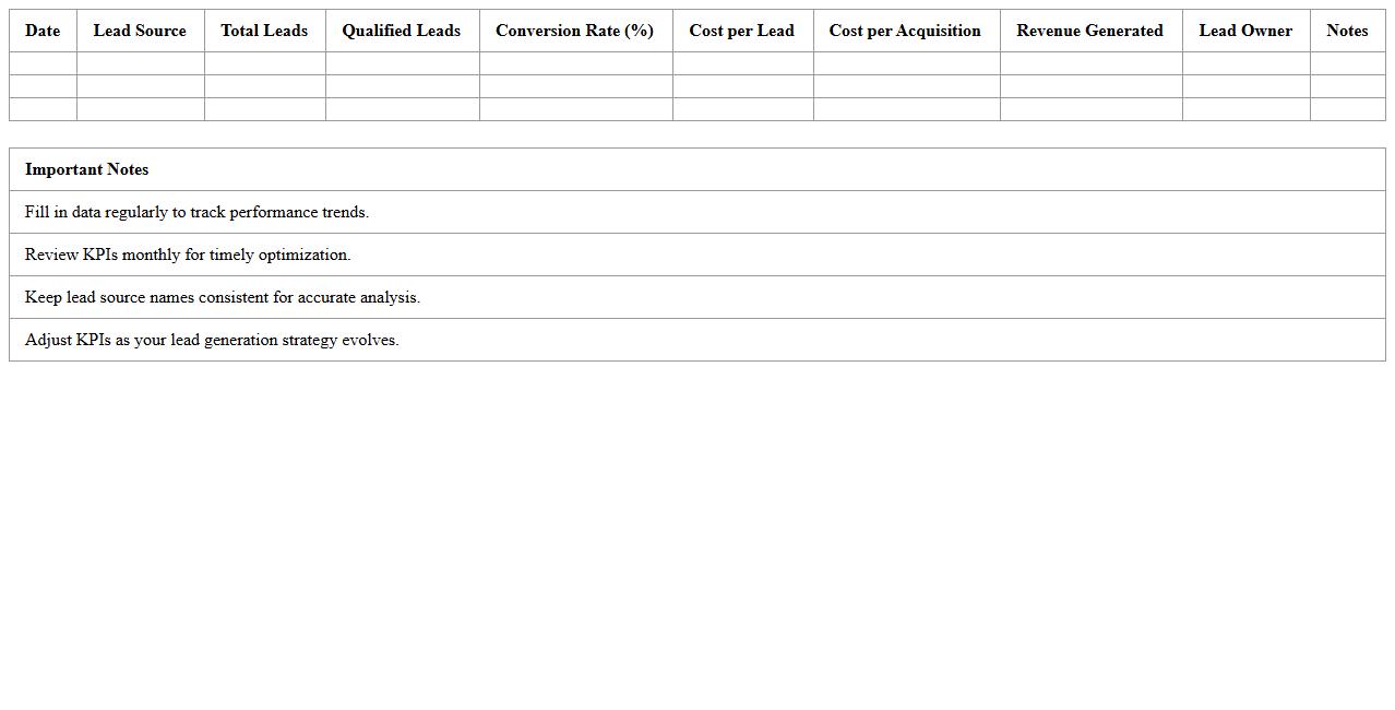 Lead Generation KPI Monitoring Excel Template