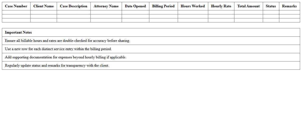Legal Case Billing Summary Excel Sheet