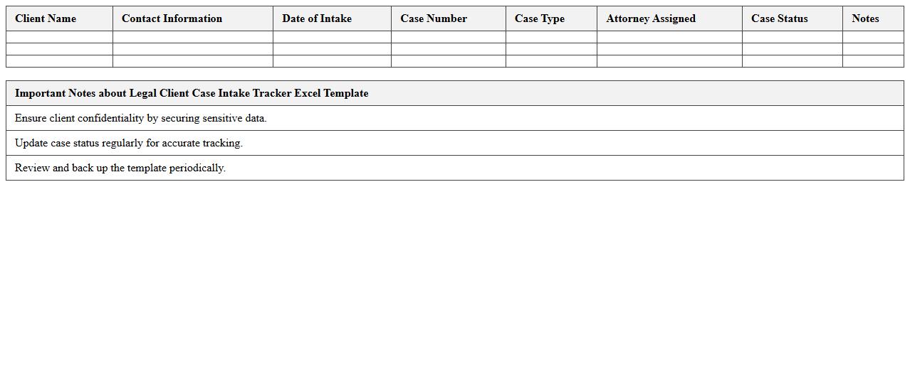 Legal Client Case Intake Tracker Excel Template