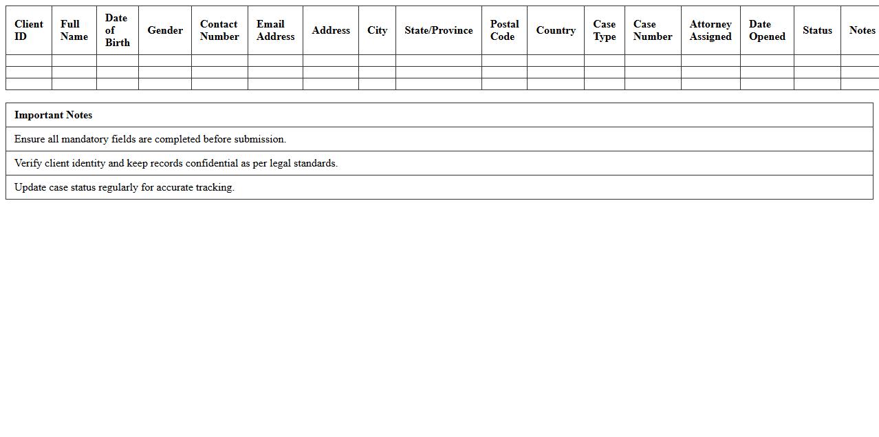 Legal Client Information Collection Excel Template