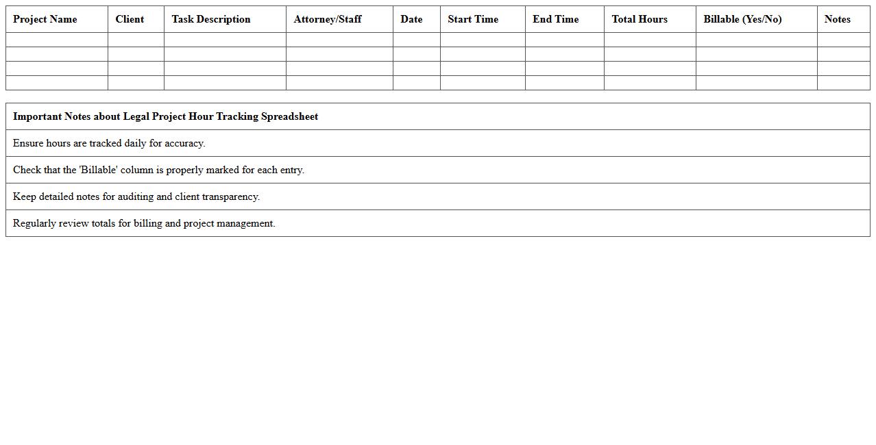 Legal Project Hour Tracking Spreadsheet