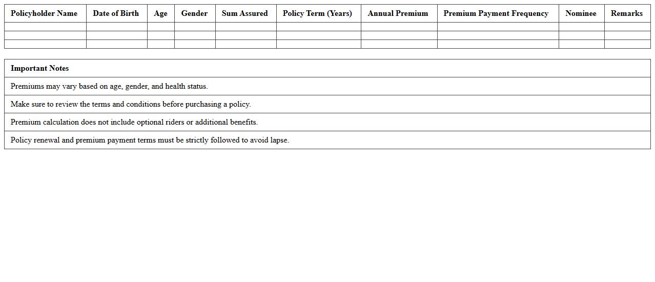 Life Insurance Premium Calculation Excel Template