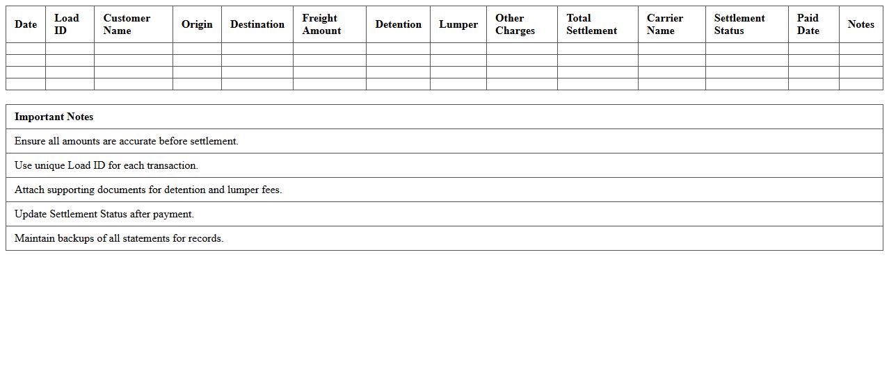 Load Settlement Statement Excel Template
