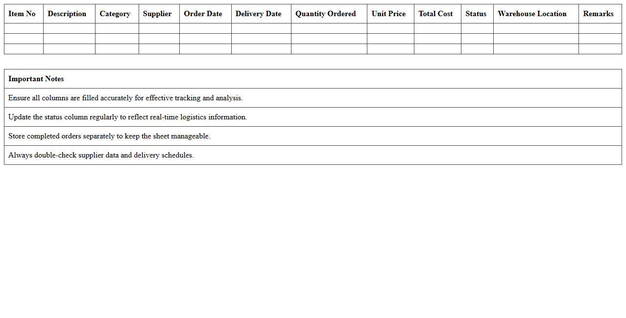 Logistics Management Excel Sheet Template