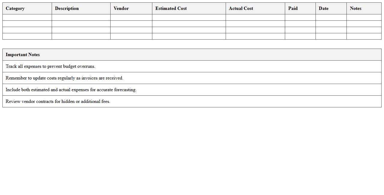 Marketing and Promotions Cost Tracker for Event Budgets