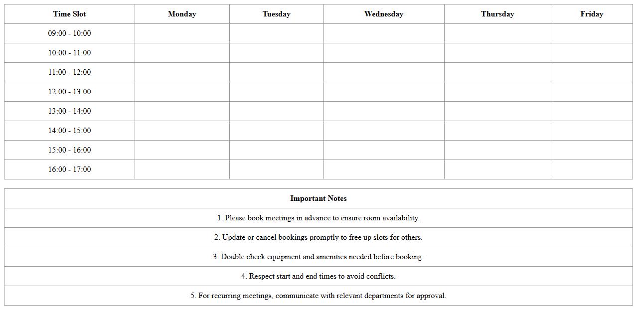 Meeting Room Booking Schedule Excel Template