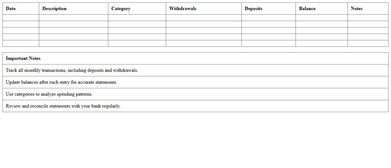 Monthly Banking Statement Overview Excel Template