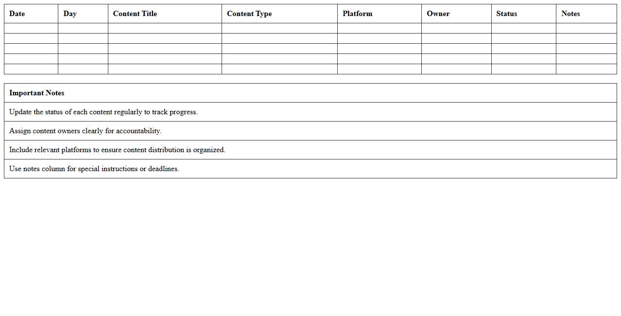 Monthly Content Calendar Excel Sheet