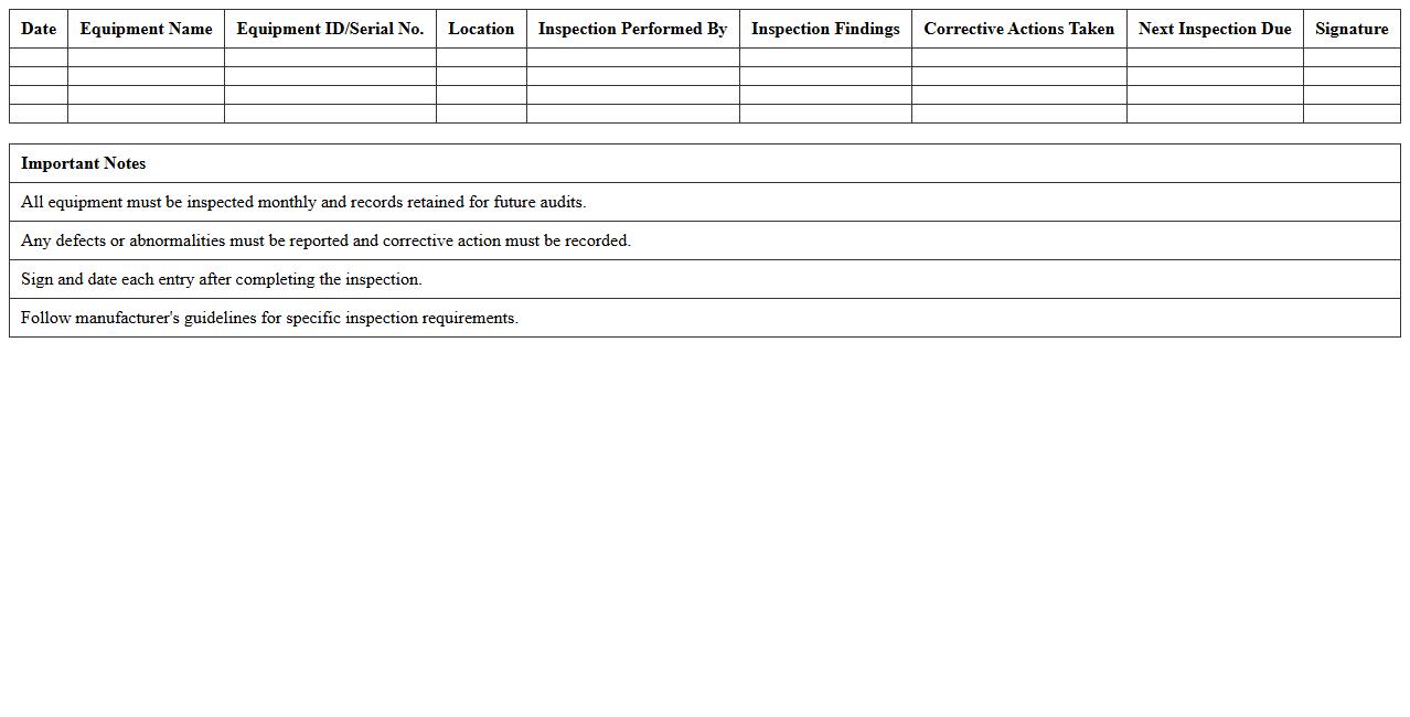 Monthly Equipment Inspection Log Excel