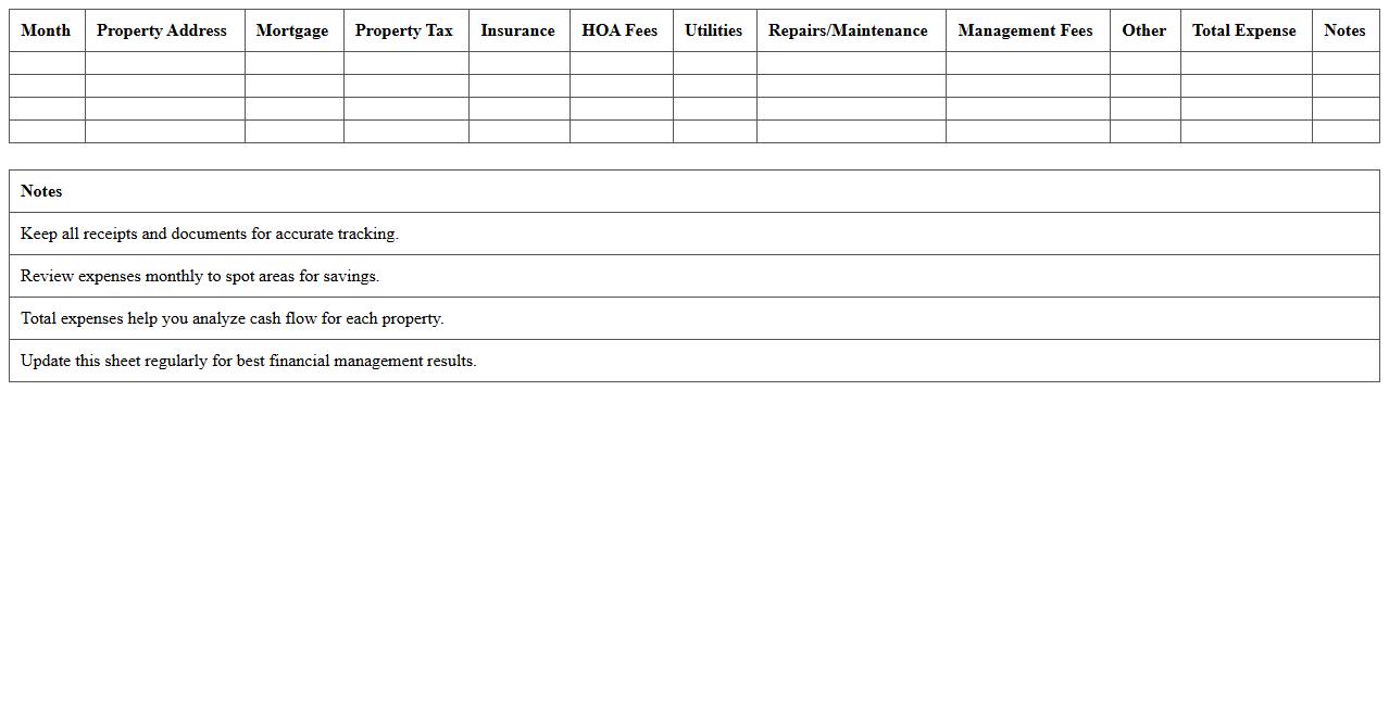 Monthly Real Estate Expense Tracking Spreadsheet