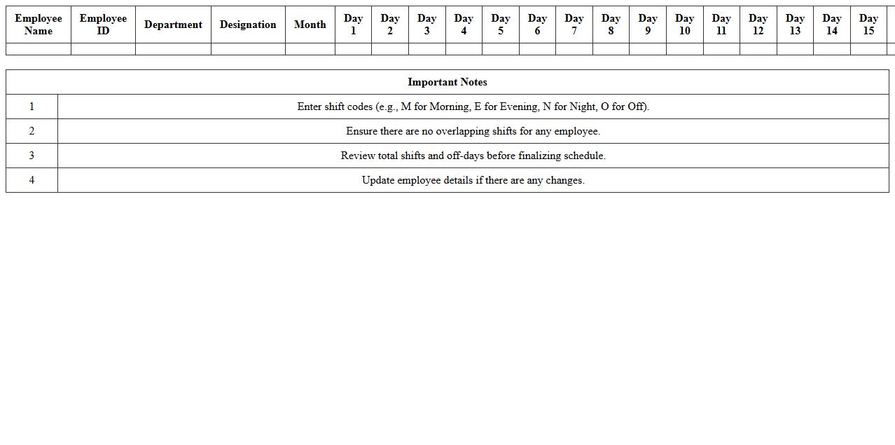 Monthly Shift Allocation Excel Sheet