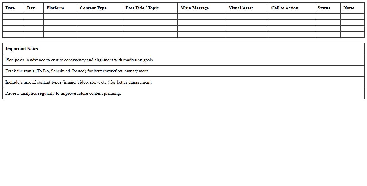Monthly Social Media Content Planner Excel Template