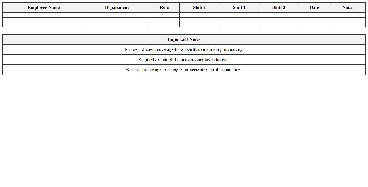 Multi-Shift Planning Calendar for Manufacturing Employees
