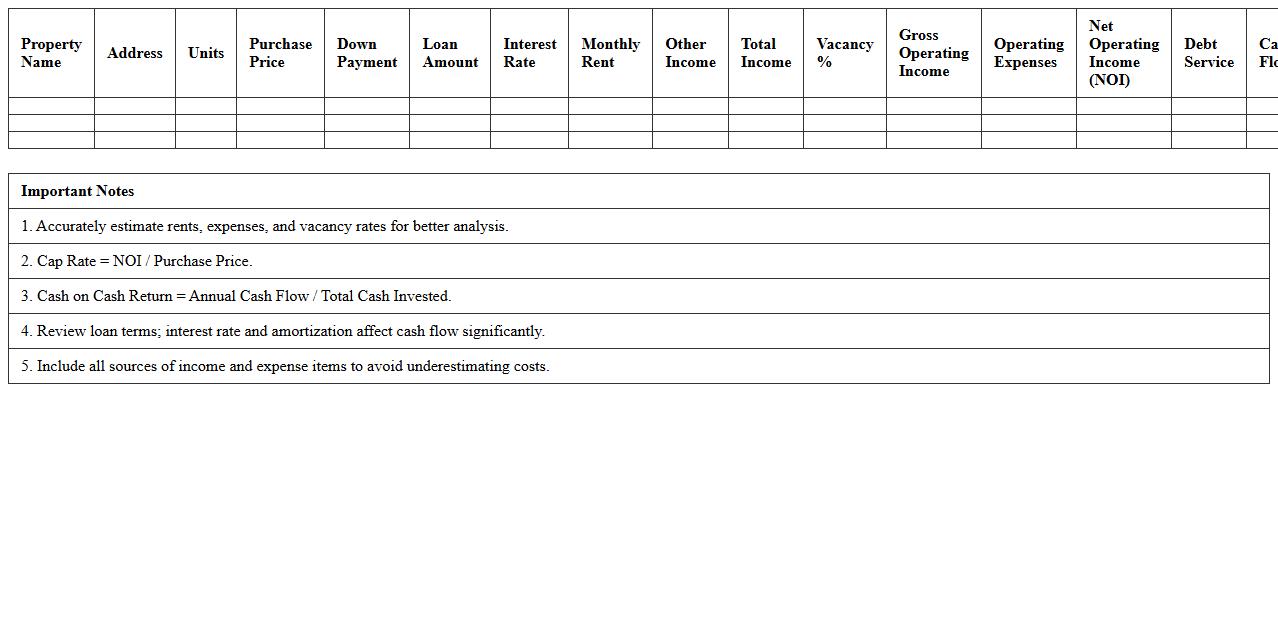 Multifamily Real Estate Cash Flow Portfolio Analysis Spreadsheet
