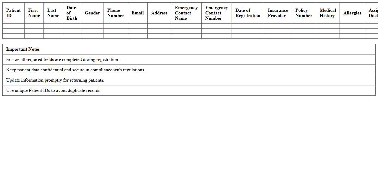 New Patient Registration Excel Template for Healthcare Clinics