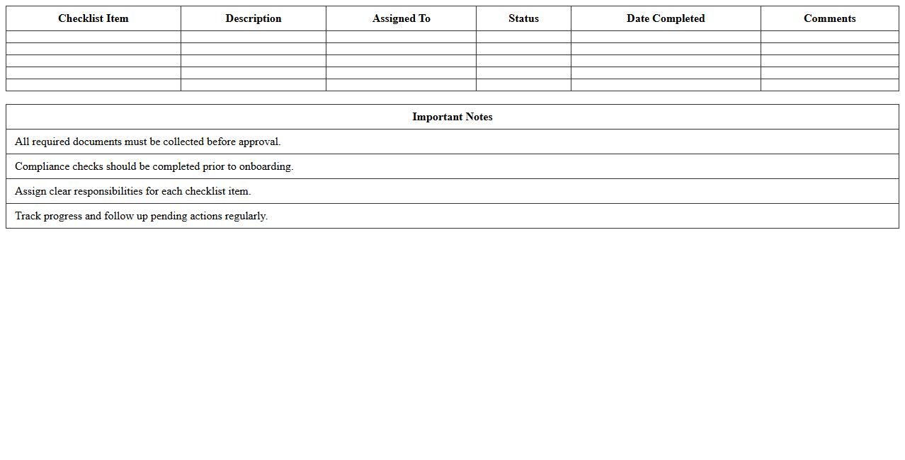 New Vendor Onboarding Checklist Template