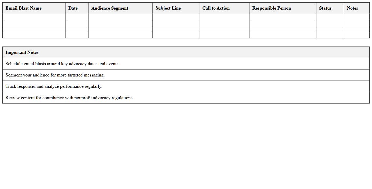 Nonprofit Advocacy Email Blast Planner Excel