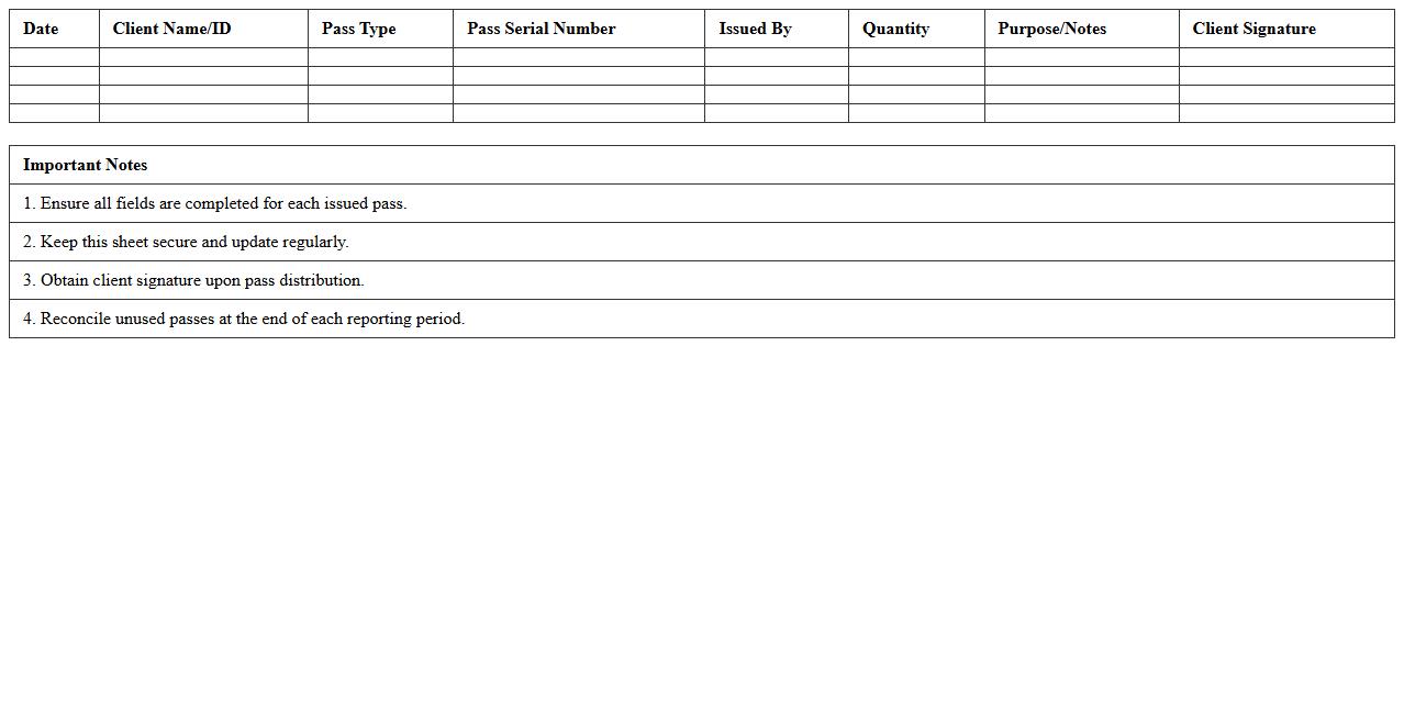 Nonprofit Public Transit Pass Tracking Sheet