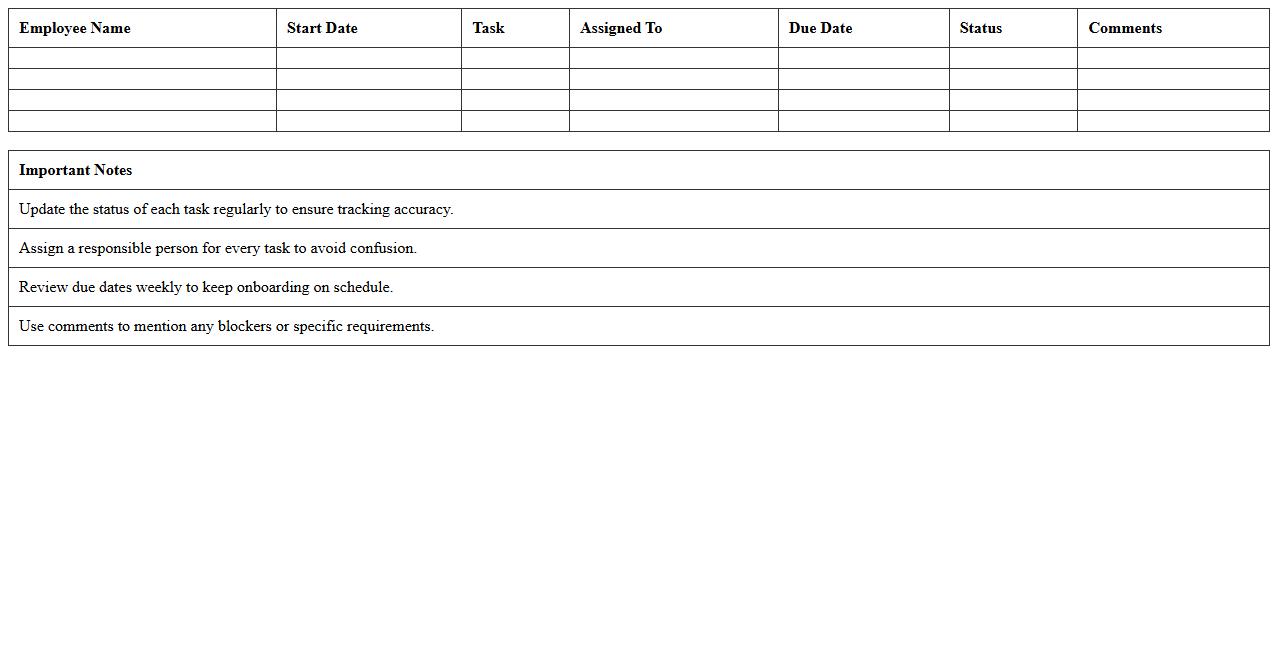 Onboarding Task Tracker Spreadsheet