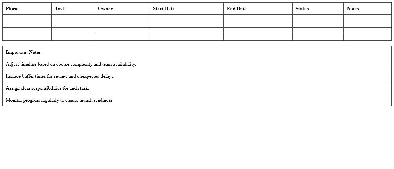 Online Course Launch Timeline Template