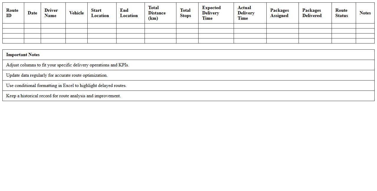 Package Delivery Dynamic Route Excel Model