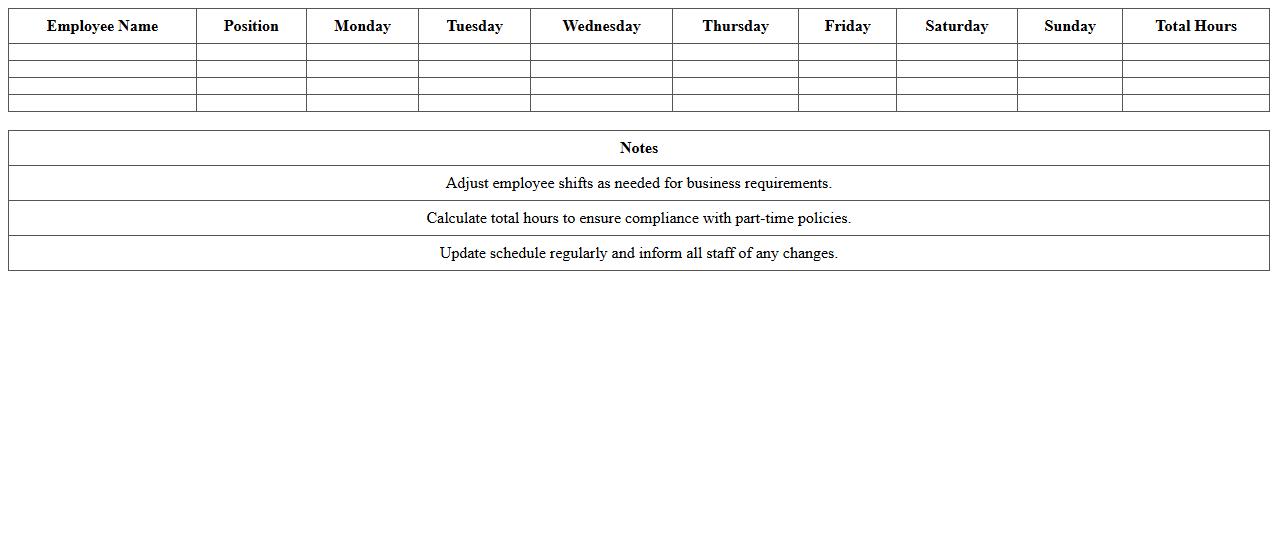 Part-Time Employee Schedule Excel Template for Retail