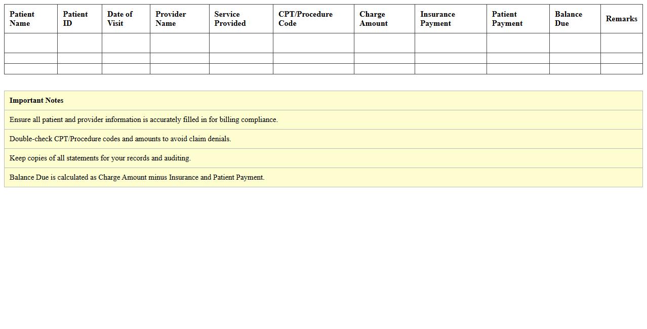 Patient Visit Billing Statement Excel Template for Clinics