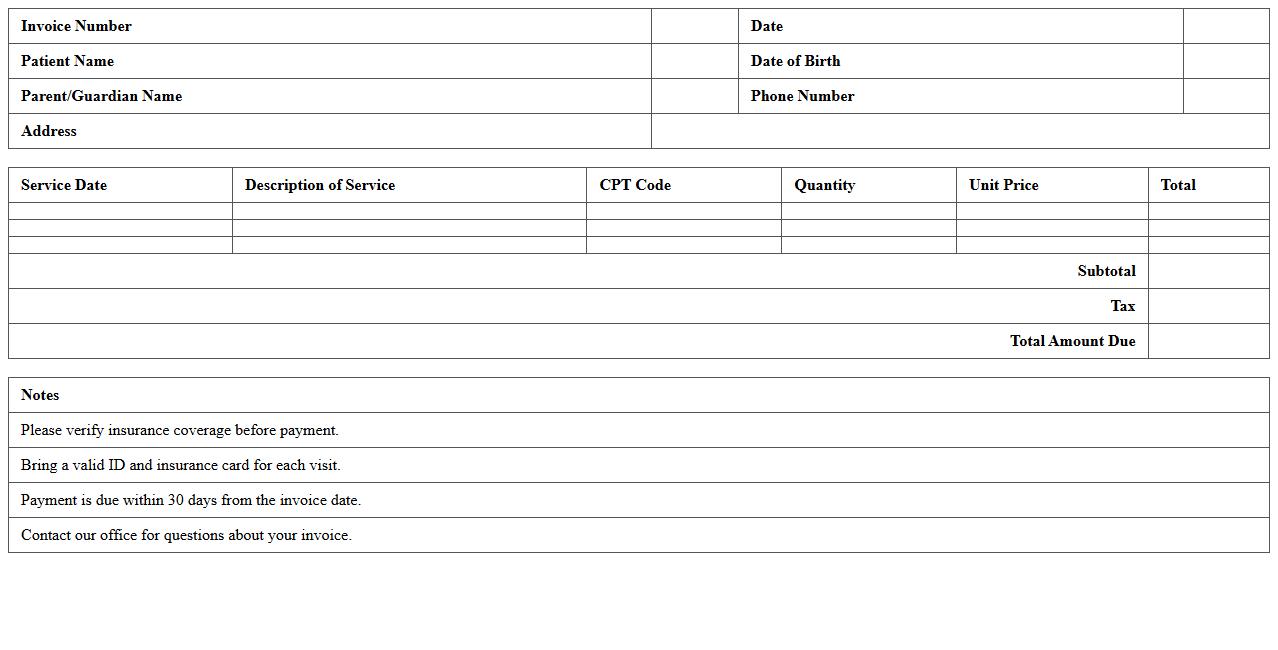 Pediatrician Office Invoice Excel Template