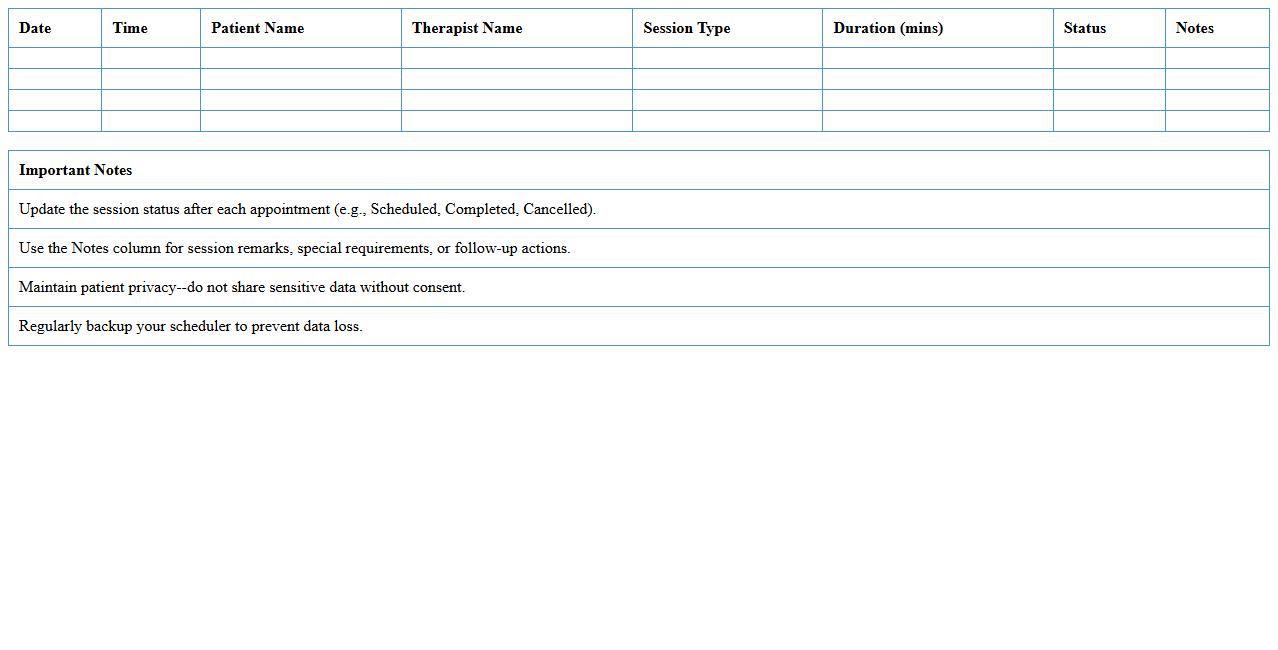 Physical Therapy Session Scheduler Excel Template