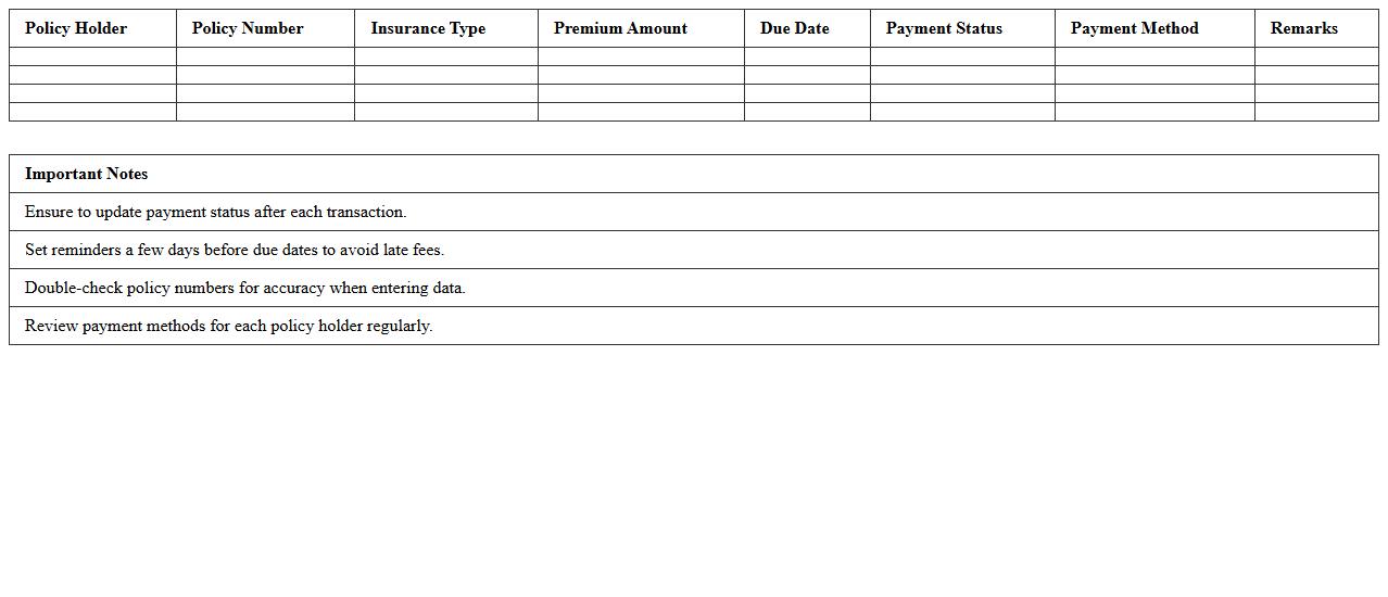 Policy Payment Calendar Excel Template