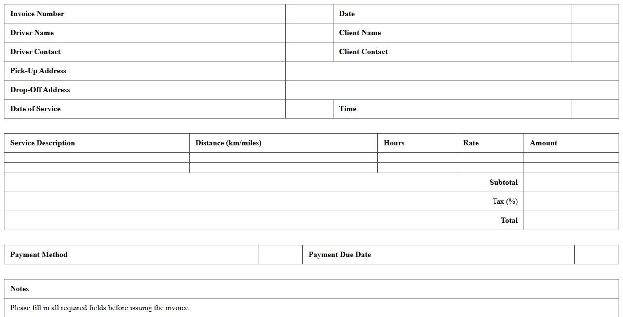 Private Chauffeur Invoice Excel Template for Independent Drivers