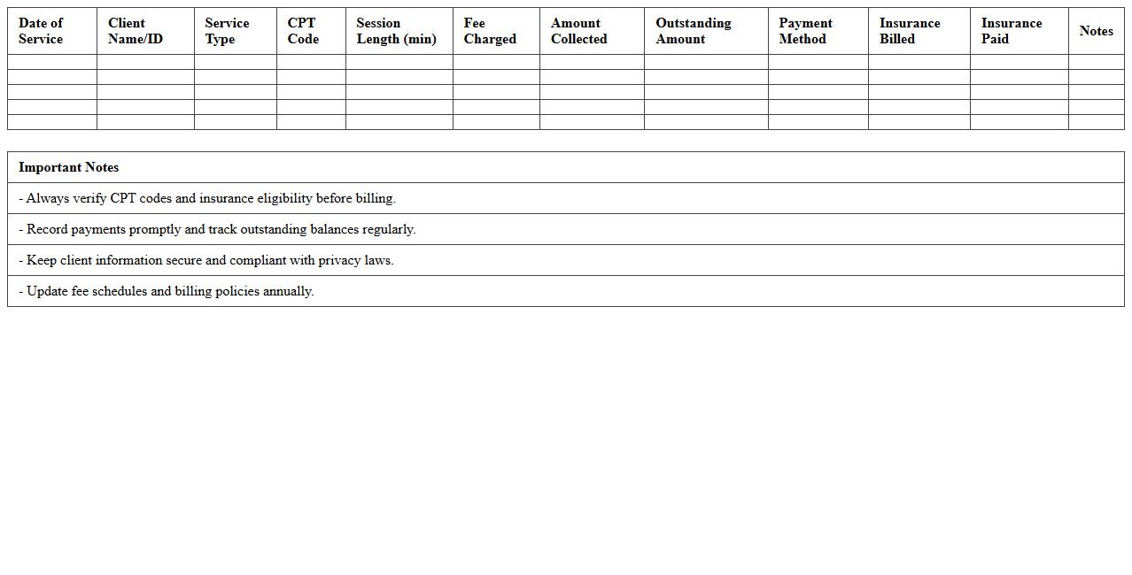 Private Practice Billing Summary Spreadsheet