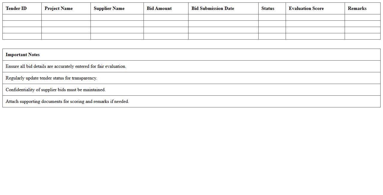 Procurement Tender Analysis Excel Template