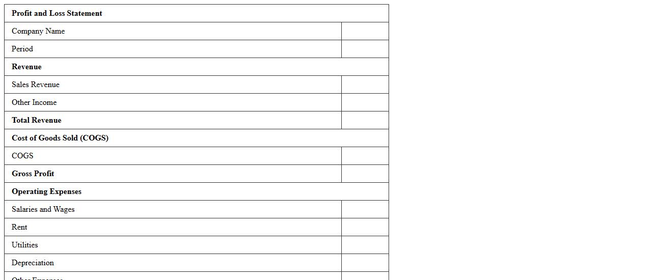 Profit and Loss Statement Excel Sheet