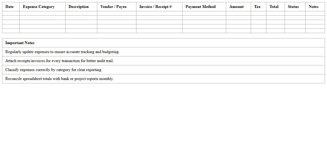 Project Expense Management Spreadsheet