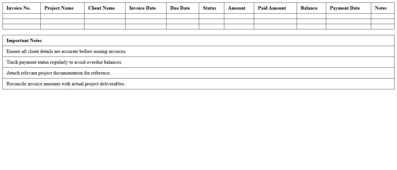 Project Invoice Management Spreadsheet