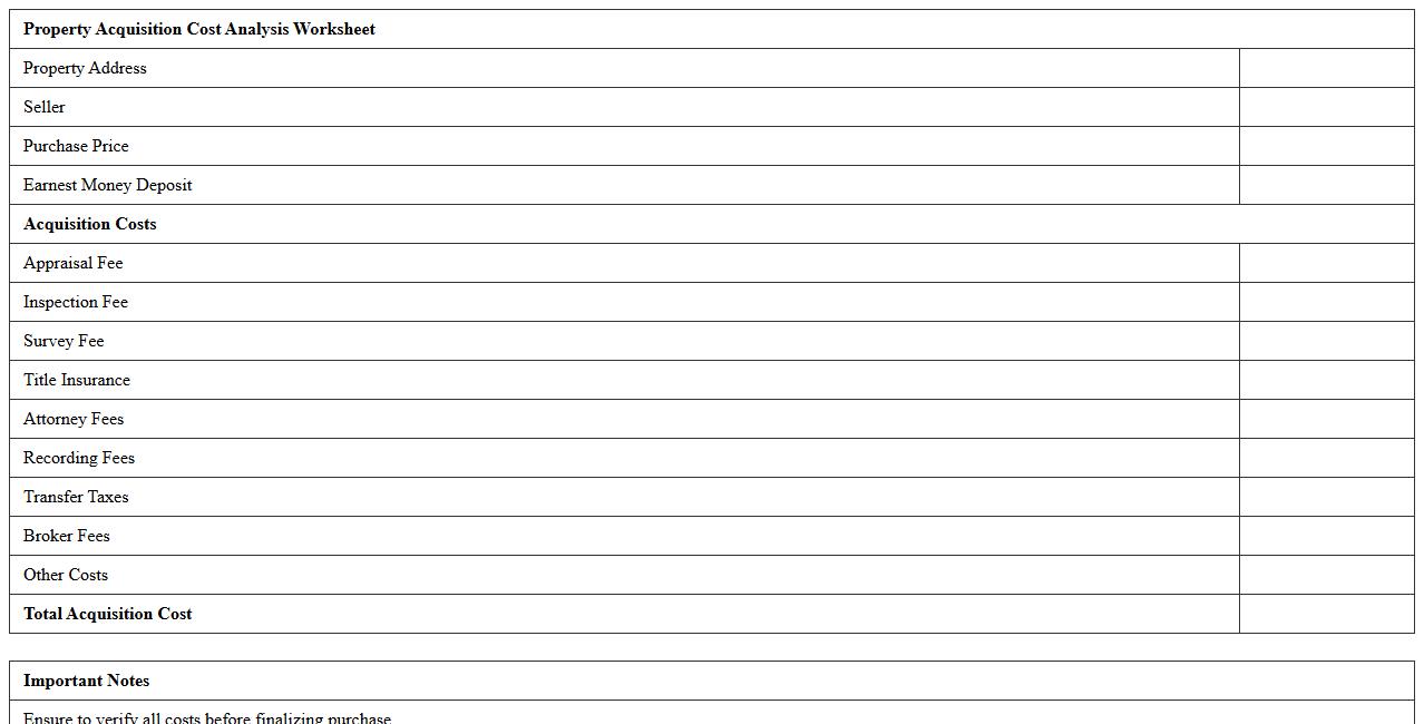 Property Acquisition Cost Analysis Worksheet