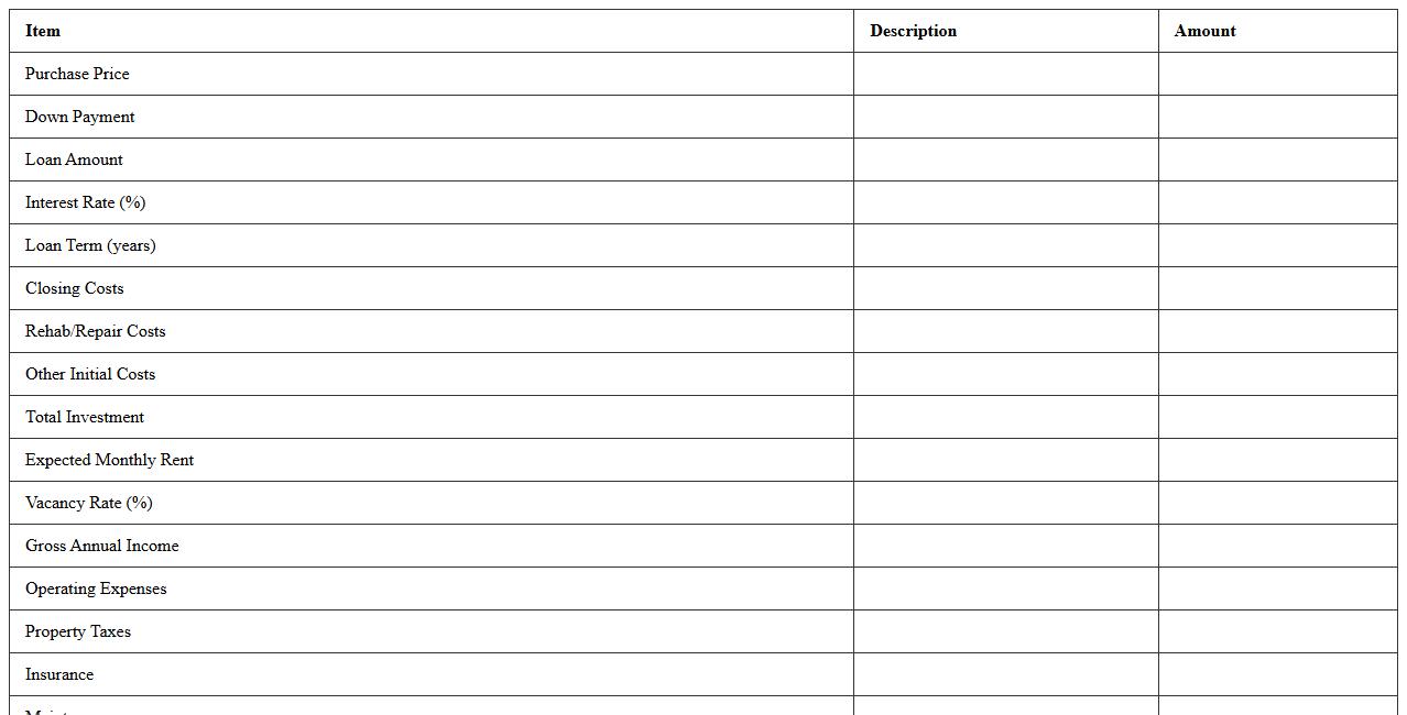 Property Acquisition ROI Calculation Sheet