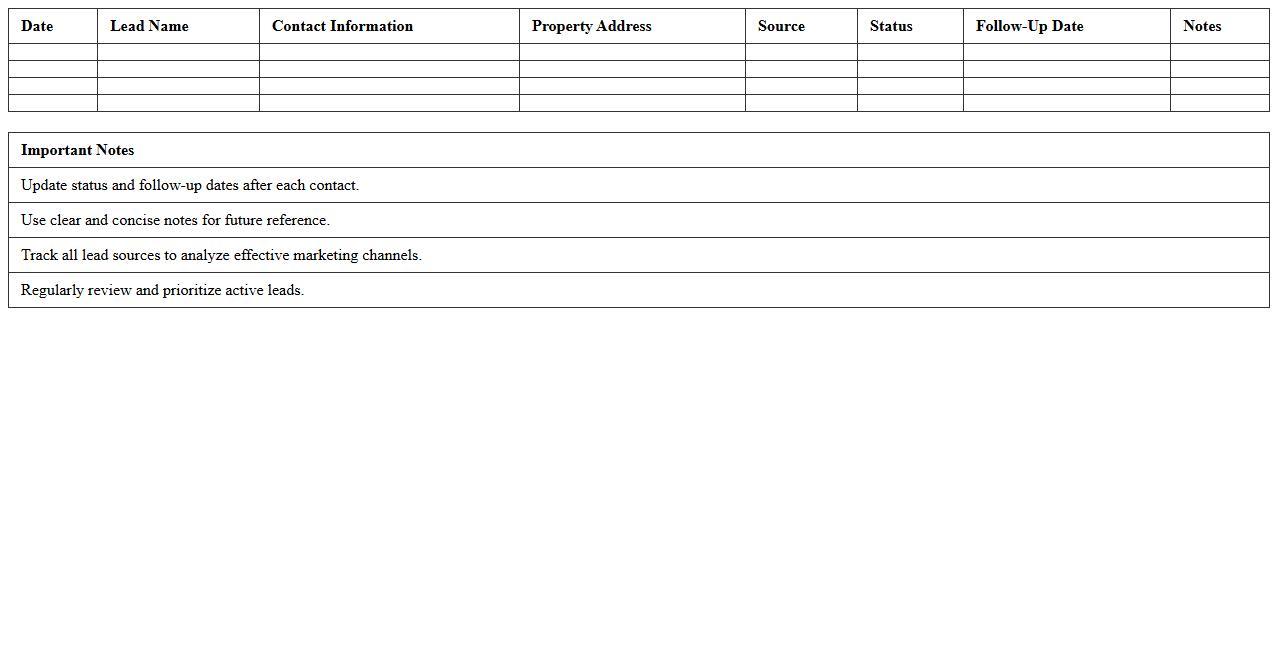 Property Lead Follow-up Log Template