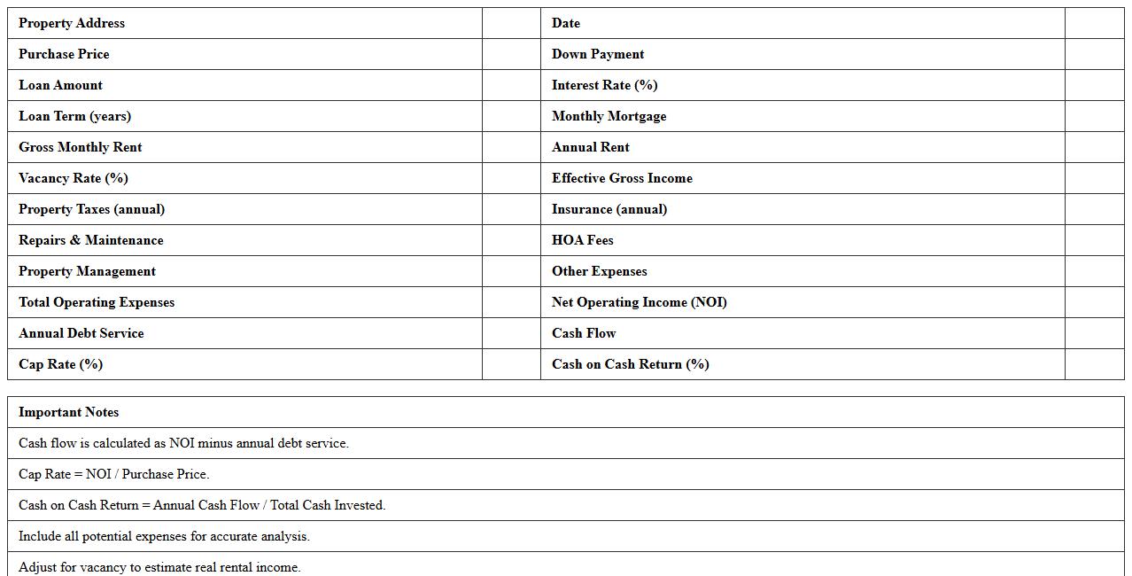 Real Estate Property Cash Flow Analysis Spreadsheet