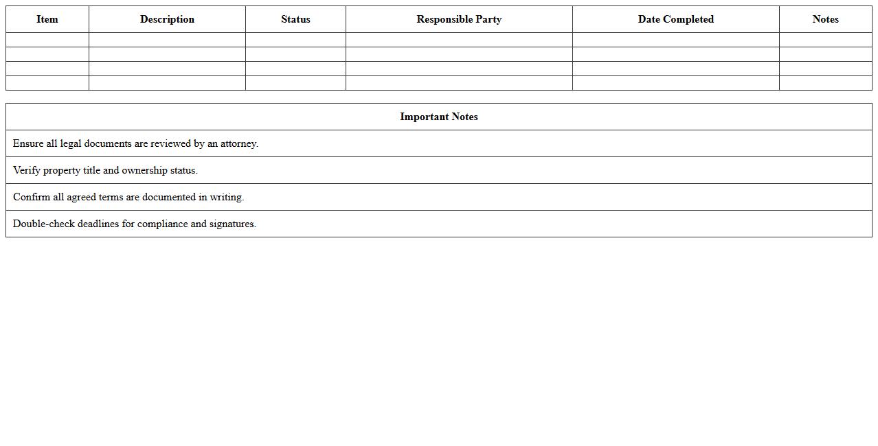 Real Estate Purchase Agreement Legal Checklist Excel Template