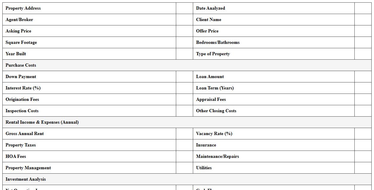 Real Estate Purchase Analysis Excel for Brokers