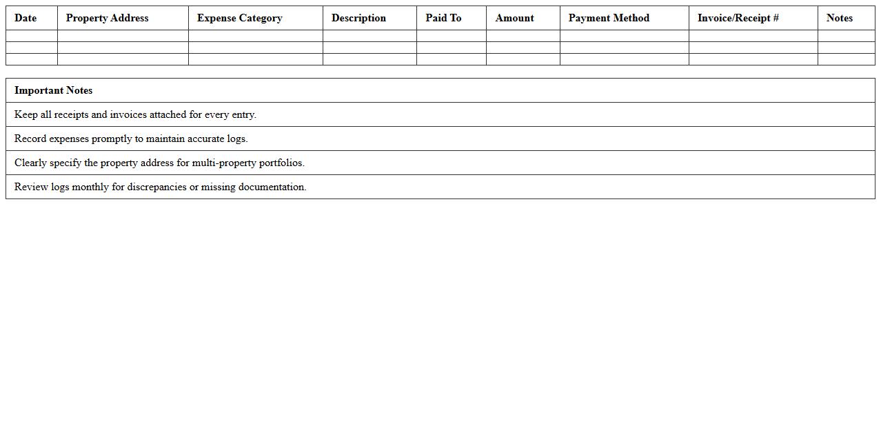 Realtor Property Management Expense Log