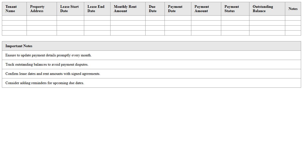 Rent Payment Schedule and Tracker Template