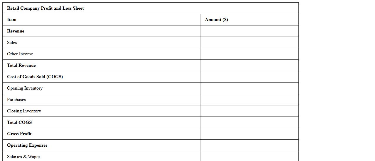 Retail Company Profit and Loss Sheet