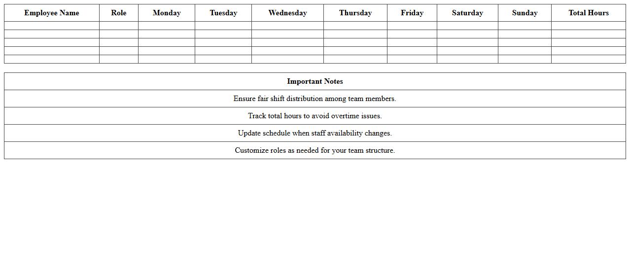 Retail Shift Scheduling Excel Template for Team Leads