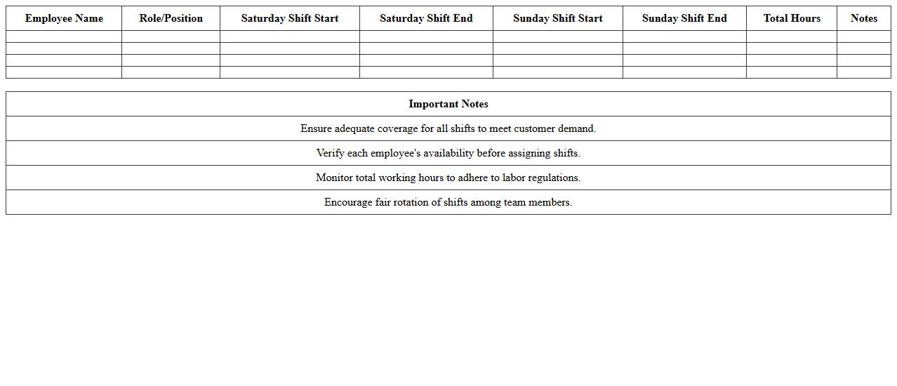 Retail Store Weekend Workforce Scheduler Excel