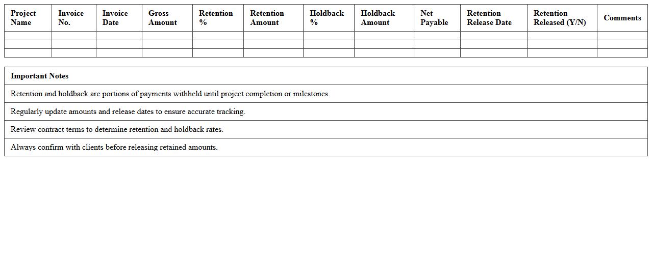 Retention and Holdback Tracking Excel Template