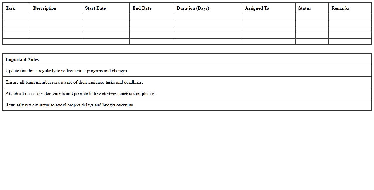 Road Construction Timeline Planner Excel