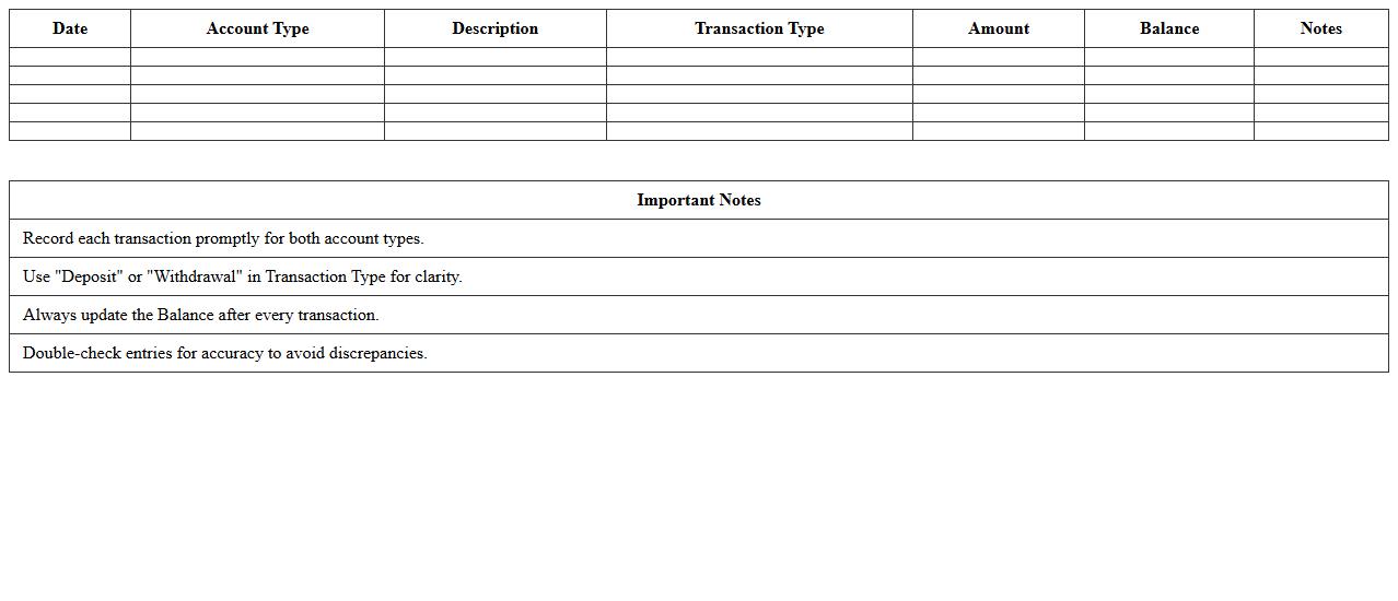 Savings and Checking Account Transaction Log Excel